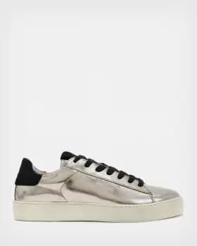 AllSaints Womens Shana Metallic Leather Trainers, Silver, Size: UK 3/US 6/EU 36