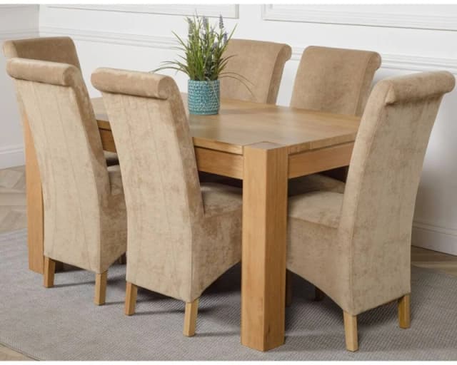 Thats Furniture Kuba 150 x 85cm Chunky Medium Oak Dining Table & 6 Montana Fabric Chairs in Beige Beige Unisex 150 x 85 cm
