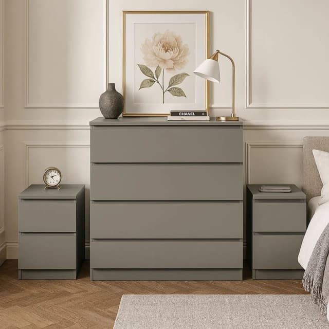 Birlea 3 Piece Furniture Set Chest of Drawers Bedside Tables Birlea Oslo in Grey Grey One Size Unisex 5056206656256