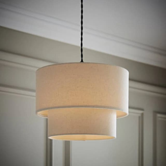 Valuelights Jodie Two Tier Natural Linen Ceiling Drum Lamp Shade (D)30Cm
