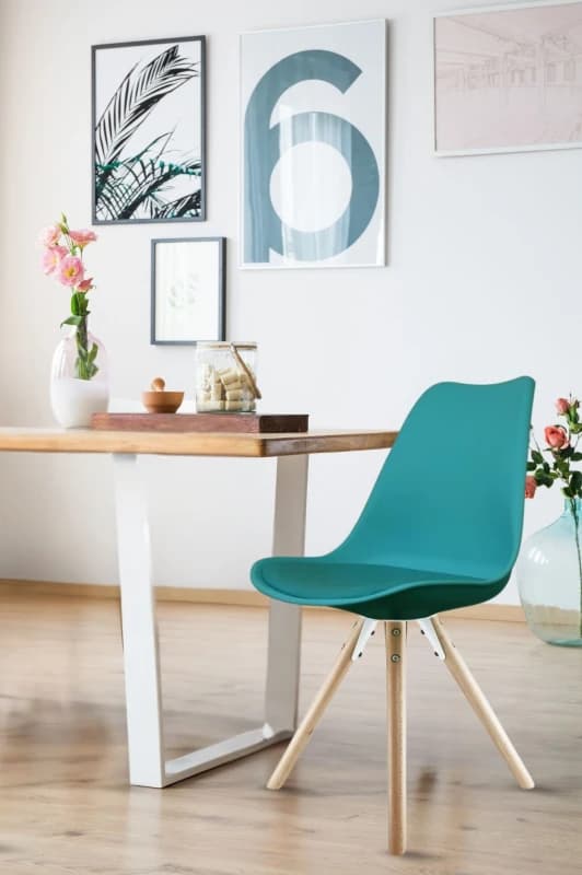 Fusion Living Soho Plastic Dining Chair with Pyramid Light Wood Legs Teal