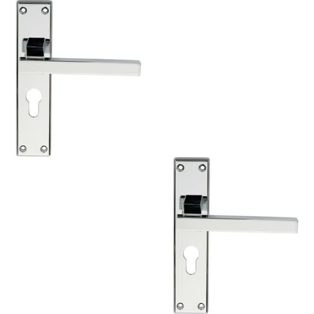 Loops 2x PAIR Straight Square Lever on Euro Lock Backplate 180 x 40mm Polished Chrome Multi