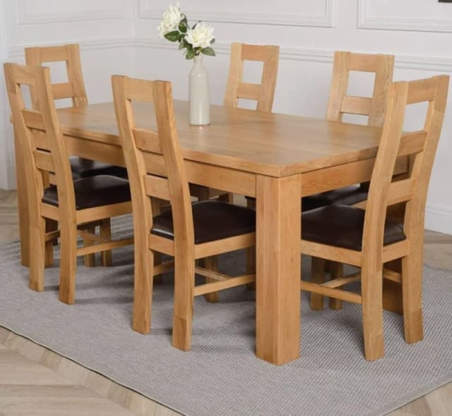 Thats Furniture Dakot 182 x 92cm Oak Large Dining Table & 6 Yale Chairs in Brown Size: 182 x 92cm Brown Unisex 182 x 92 cm