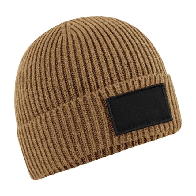 Beechfield Beechfield Men Fashion Woven Patch Beanie in Brown Brown One Size Male 5063425497829