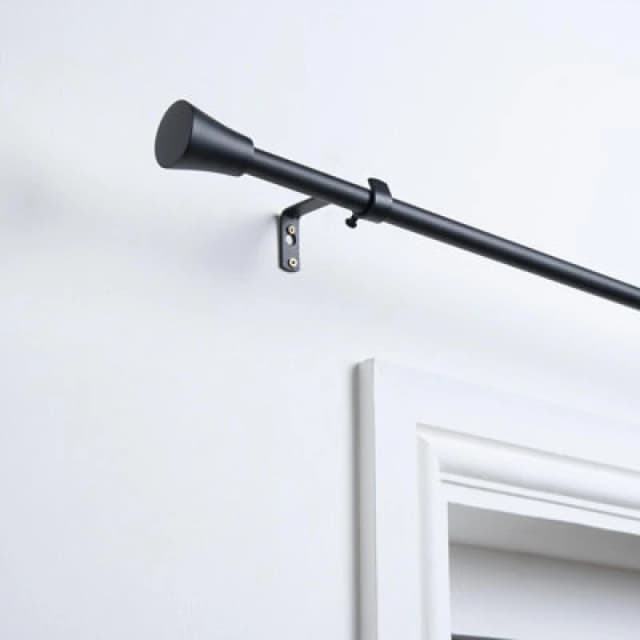 OHS OHS Curtain Pole Extendable Metal Finnials Trumpet End Rings Rod Fittings in Black Size: 120cm Black 120cm Unisex 5027434214914