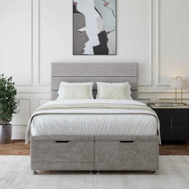 Bedmaster Bedmaster Luxury Velvet Ottoman Divan Base And Lined Headboard in Light Grey Size: Super King Light Grey Super King Unisex 7867868939117