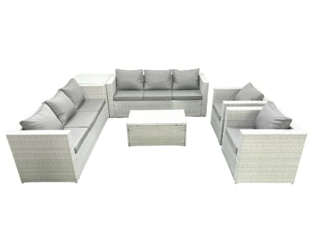 Fimous Outdoor Rattan Sofa Garden Furniture Set with 2 Armchairs Oblong Coffee Table Side Table Light Grey Mixed Light Grey