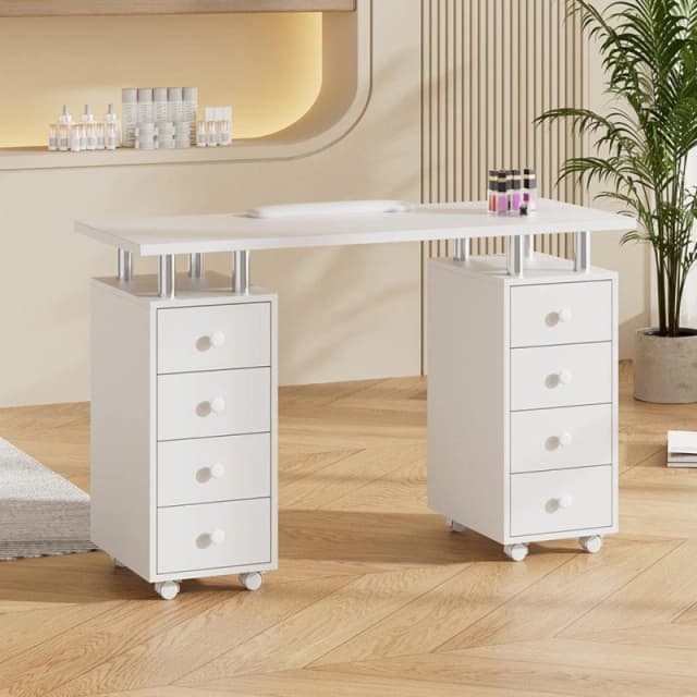 SHEONLY Mobile 8-Drawer Manicure Table Beauty Station White unisex One size