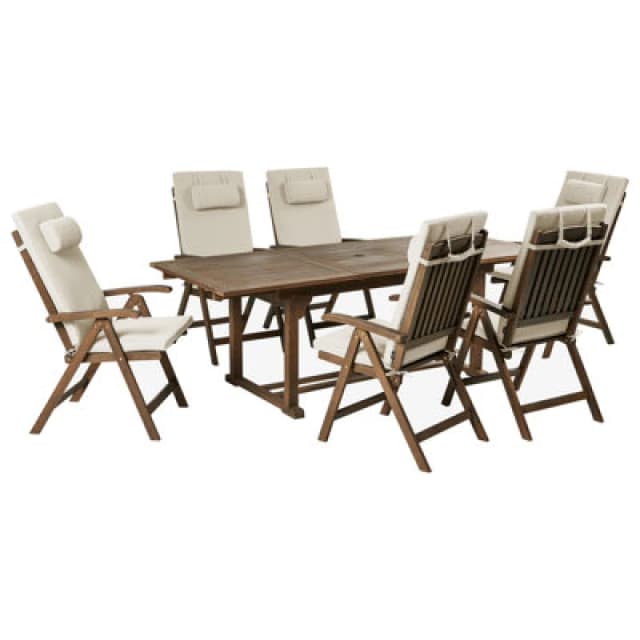 Beliani Garden Dining Set 6 Seater Amantea Premium Acacia Wood Taupe