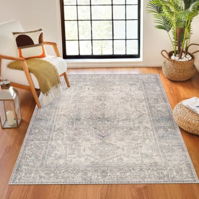 Becki Owens X Livabliss Vintage Oriental Boho Navy/cream Margot Area Rug 120 X 170 Cm - Easy Care, Ideal For Living Room & Bedroom