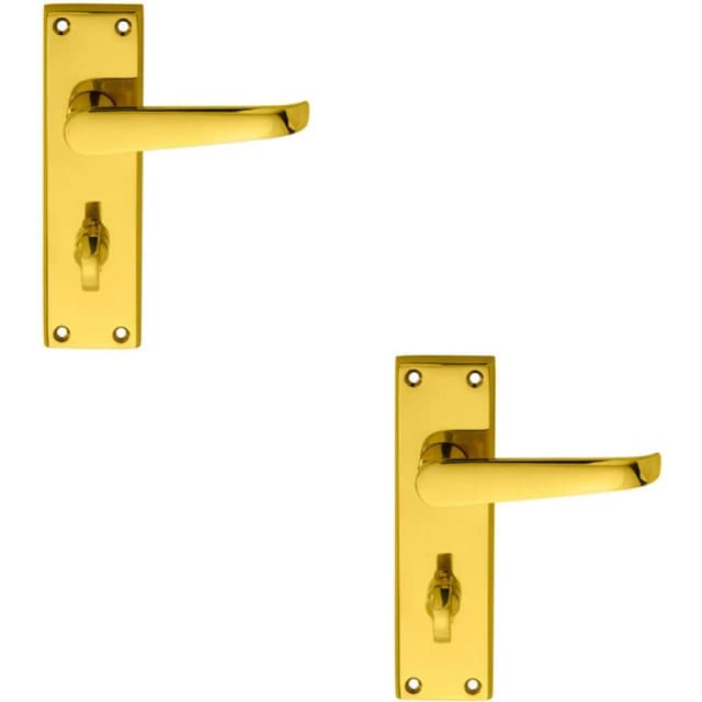 Loops 2x PAIR Straight Victorian Lever on Bathroom Backplate 150 x 43mm Polished Brass Metallics