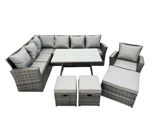 Fimous 10 Seat Rattan High Back Corner Sofa Set with 3 Footstool in Dark Grey Dark Grey Unisex