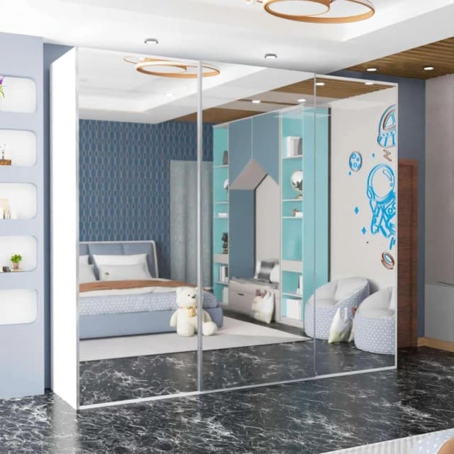 Sliding Wardrobes 4U Full Mirror Double/Triple Mirror Wardrobe 250cm X 217cm White