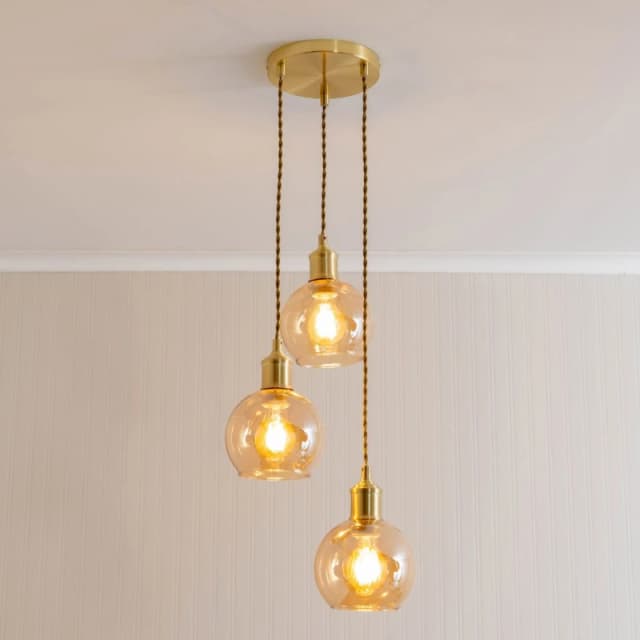 ValueLights ValueLights Bellamy Amber Glass Globe 3 Drop Cluster Gold Ceiling Pendant Light Amber One Size Unisex 5059406062445