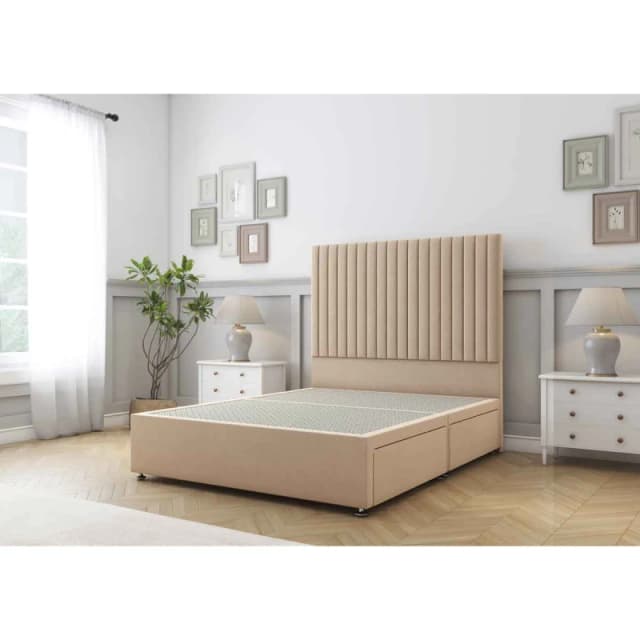 Sloomy Manhattan Pebble Plush Divan Bed Base No Drawers With 26" Strutted Headboard 4'6 Double