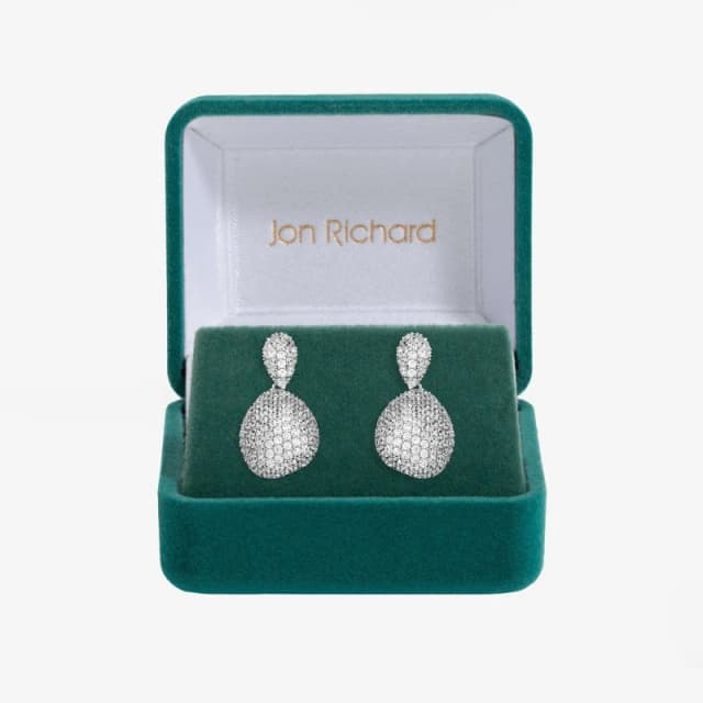 Jon Richard Rhodium Plated CZ Drop Dome Earrings - Gift Box Silver female One Size