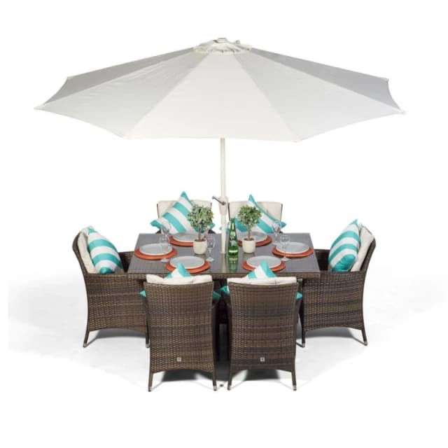 Thats Furniture Savannah Rectangular 6 Seater Rattan Patio Dining Set in Brown Brown Unisex