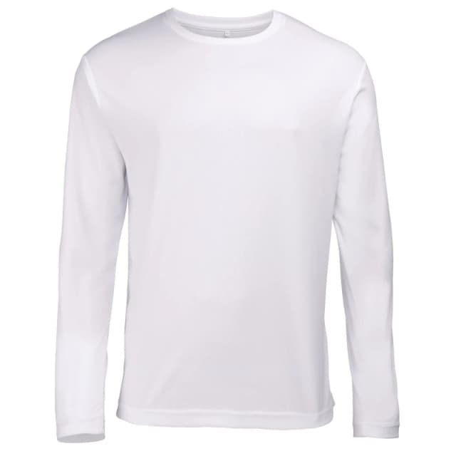 AWDis AWDis Men Just Cool Long Sleeve Cool Sports Performance Plain T-Shirt in White Size: Small White S Male 5055747891775