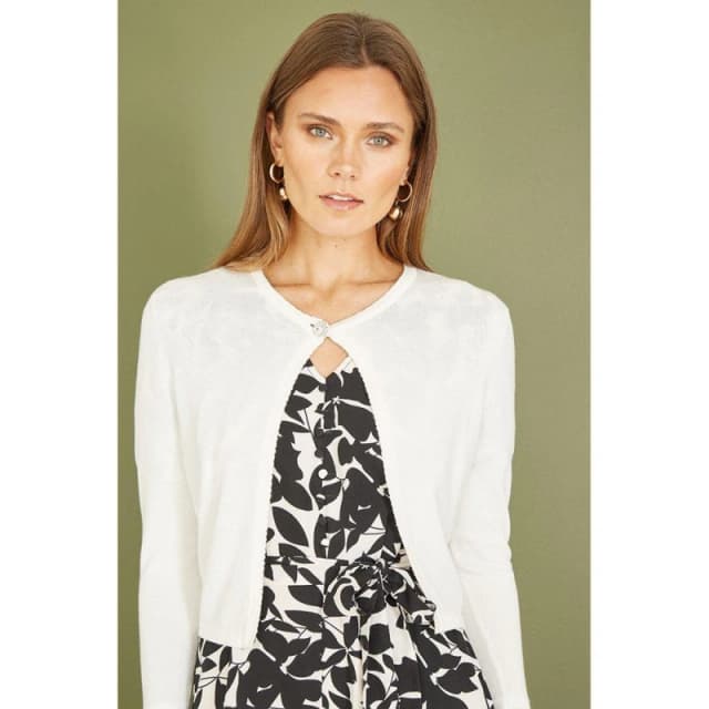 Yumi Ivory Diamante Button Cropped Cardigan Ivory female L