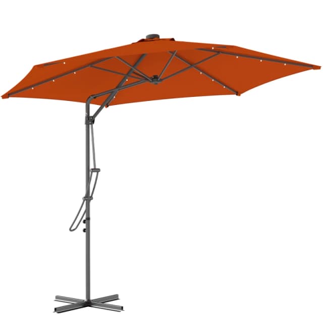 Outsunny 3(m) Cantilever Garden Parasol Umbrella W/ Solar LED Orange 84D-266V00OG