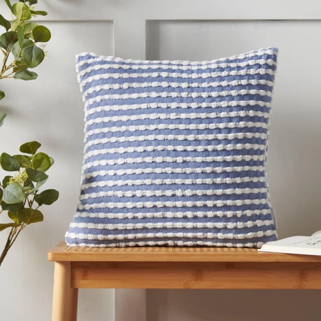 Catherine Lansfield Catherine Lansfield 'Stab Stitch' Cushion in Blue Size: 43cm x 43cm Blue 43cm x 43cm Unisex 5057681173702
