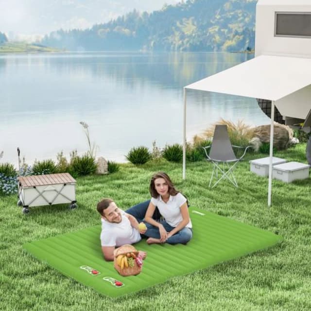 Outsunny Outsunny Portable Inflatable Camping Bed with Double Mattress Green - Green