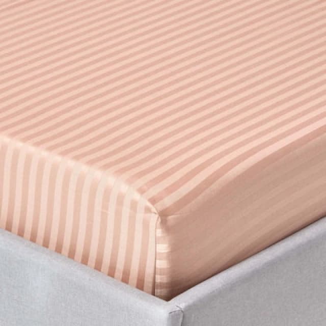 Homescapes Taupe Beige Egyptian Cotton Satin Stripe Fitted Sheet 330 Tc, Single