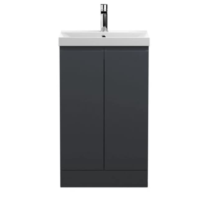Hudson Reed Urban Floor Standing 2 Soft Close Door Vanity Unit With Thin-Edge Basin, Modern Vanity Unit In Soft Black, 800mm