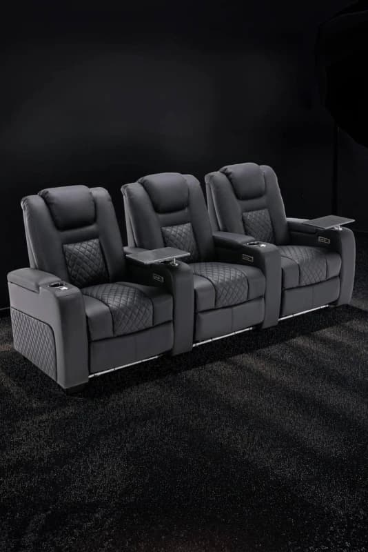 More4Homes Broadway 3 Seater Electric Recliner Cinema Sofa USB Charging LED Base With Tray (Black W White Stitching)