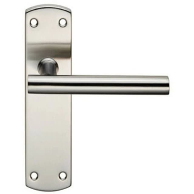 Loops Mitred T Bar Lever Door Handle on Latch Backplate 172 x 44mm Satin Steel Metallics