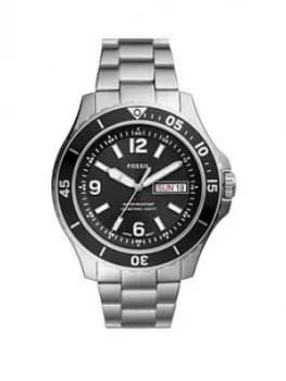 Fossil Black and Red Detail Daydate Dial Stainless Steel Bracelet Men Watch