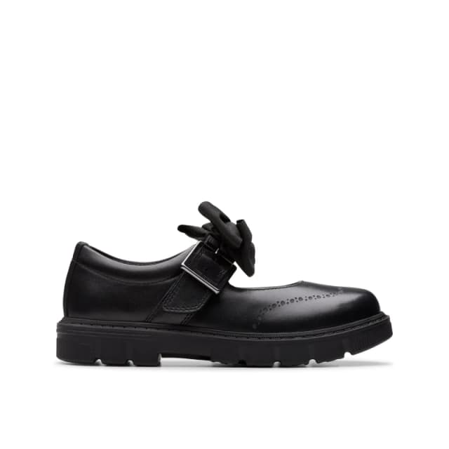 Clarks Lorcam Jane Kid Black Leather Bar Shoes, Mary Jane, School Shoes Size: 12-Standard Fit Black Unisex 12-Standard Fit