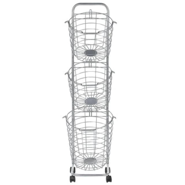 Beliani Basket Stand Ayapal With Wheels Metal Silver