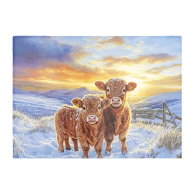 Warren Reed Designer Snowy Baby Highland Cows Glass Chopping Board