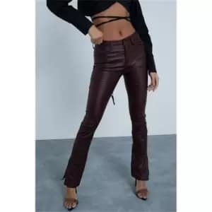 I Saw It First Burgundy Stretch Split Hem Pocketed Coated Skinny Jeans - Red