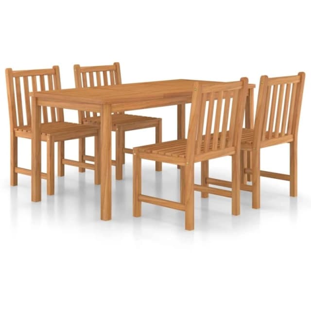 vidaXL 5 Piece Garden Dining Set Solid Teak Wood, Brown 3059937