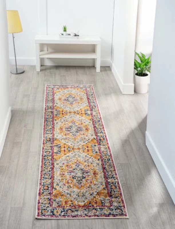 San Marino Modern Living Room Area Rug - Low Pile Floral Design Muti Coloured 60Cm X 220Cm