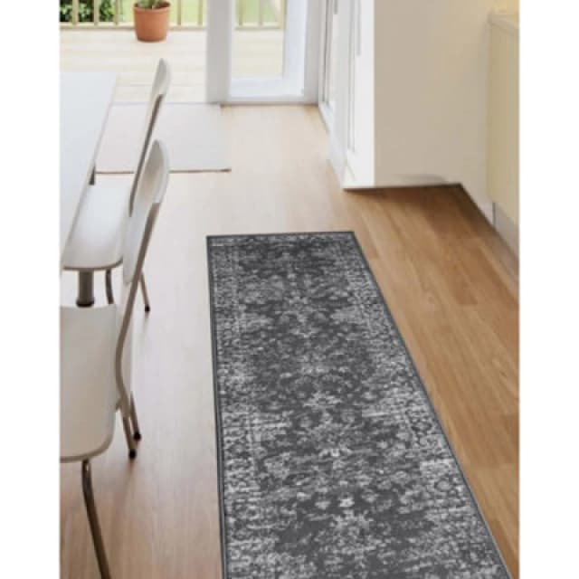 Melrose Colorama Traditional Design Charcoal Area Runner Rug 067/300Cm