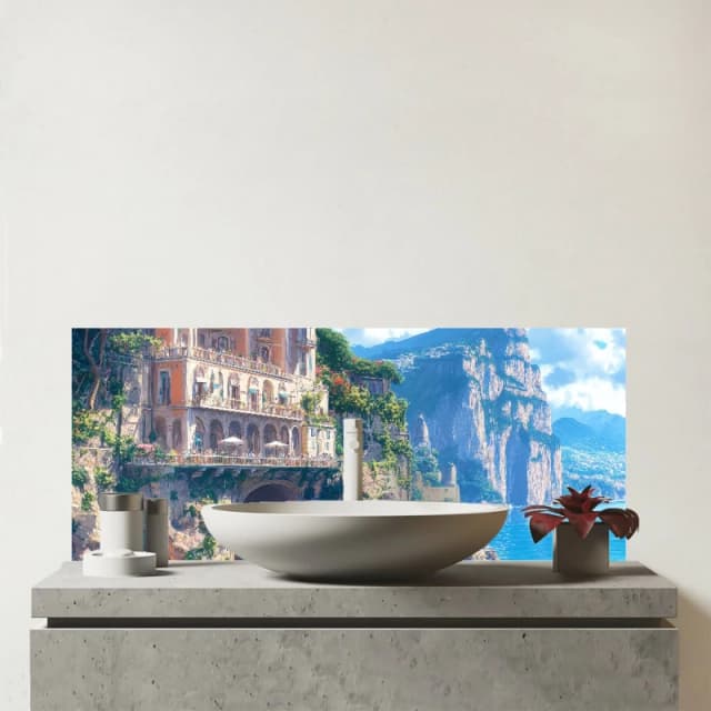 Warren Reed - Designer Sorrento By The Sea Glass Bathroom Splashback Multicolor Unisex