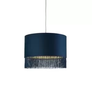 43cm Velvet Fringe Cylinder Lampshade Navy