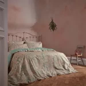Malory Traditional Floral Printed Piped Duvet Cover Set Blush, Blush / King