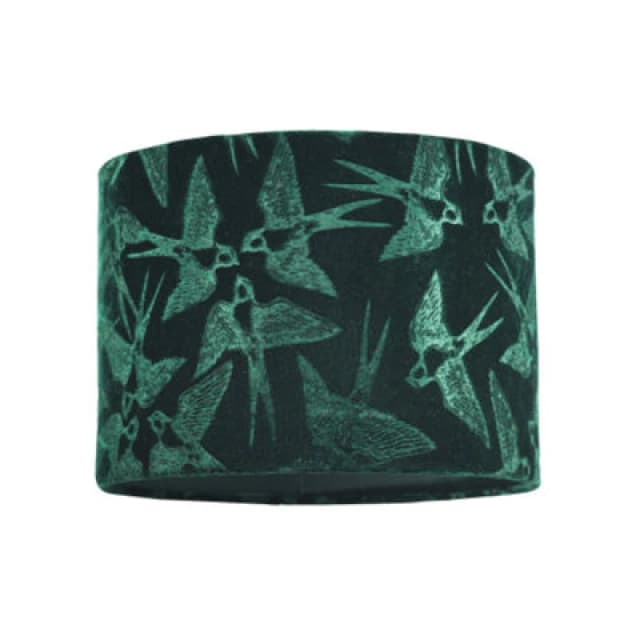 Happy Homewares Bird Decorated Dark Forest Green Velvet Fabric Lamp Shade With Inner Lining
