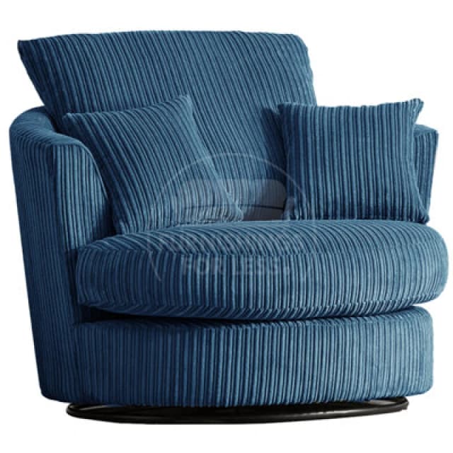 Furnishings For Less UK Luxor Jumbo Cord Marine Blue Fabric Single Seater 360 Degree Swivel Chair Sofa Accessory
