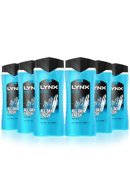 Lynx Ice Chill 12H Fragrance Shower Gel 'Bodywash', 6x 500ml Blue male