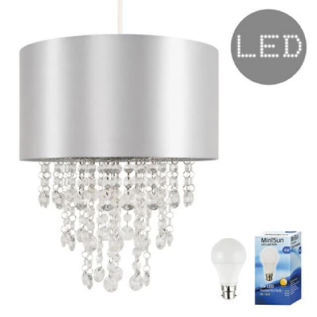 ValueLights Jesmond Grey Jewel Ceiling Pendant Shade With Warm White Bulb Grey