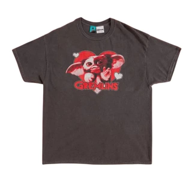Gremlins Mens Gizmo Heart Vintage Wash T-Shirt in Charcoal Size: Medium Charcoal Male M