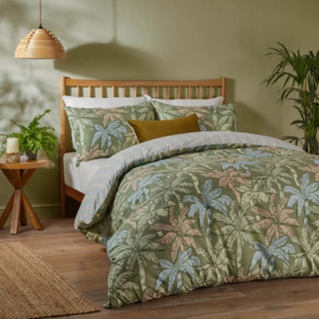 Duvet Day Kentia Printed Soft Touch Duvet Cover Set, Single, Palm Green