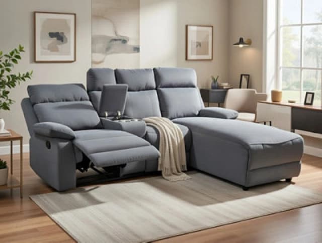 DS Living Sorento Recline Left Hand Corner 3 Seater Fabric Sofa In Grey Or Cream
