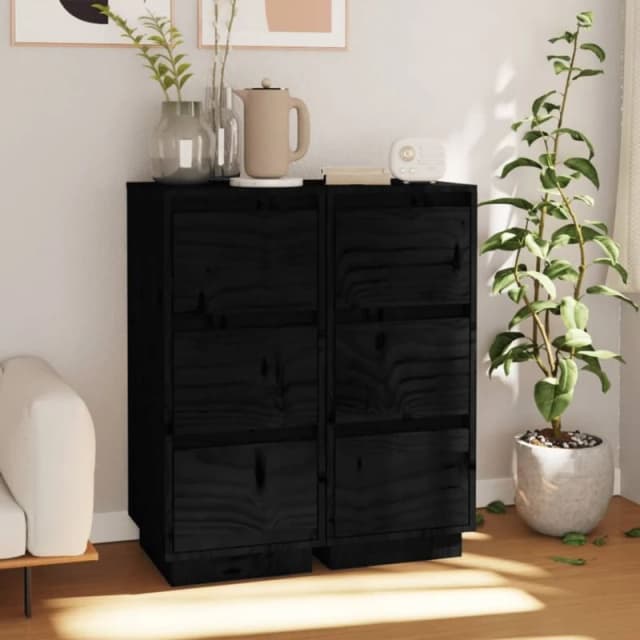 VIDAXL Sideboards 2 pcs Black 32x34x75cm Solid Wood Pine Vidaxl 8720286842003