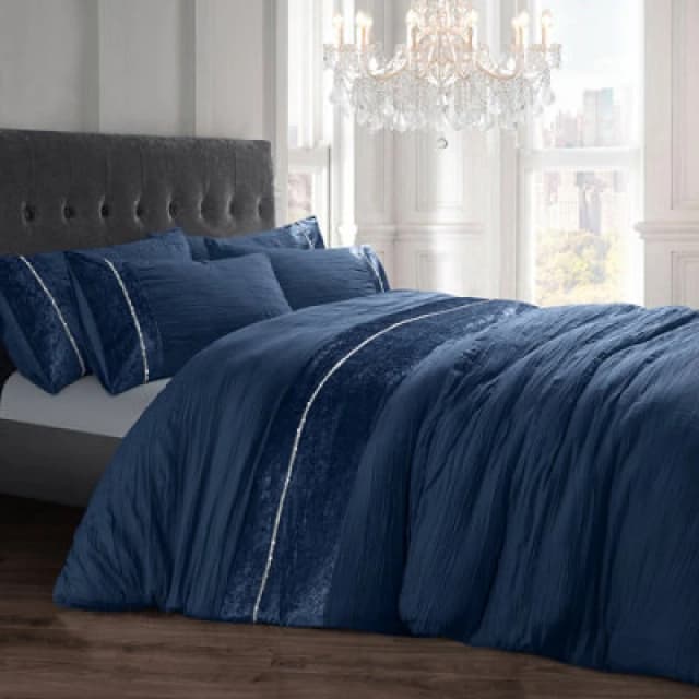 Intimates Elegant Crushed Velvet Duvet Cover & Pillowcase Set, Durable, Machine-Washable, Wrinkle-Resistant - Navy